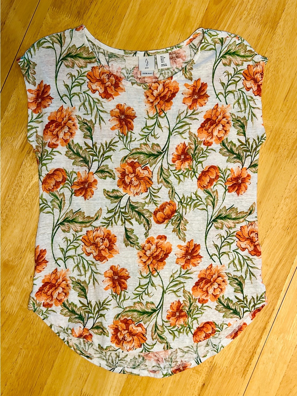 Joie Lovely Orange Floral Scoop Neck Top
